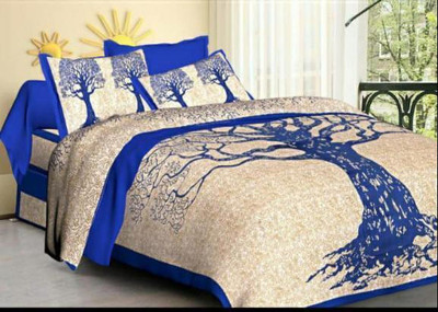 KANDY SHOP Cotton Double Flat 180 TC Jaipuri Prints Bedsheet(Pack of 1, Blue Grey)