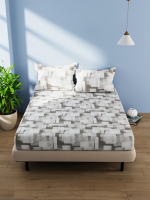 Bianca 144 TC Cotton Double Abstract Flat Bedsheet(Pack of 1, Grey)