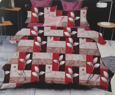 Kiki Cotton King, Double Flat 55 TC 3D Printed Bedsheet(Pack of 1, Red)