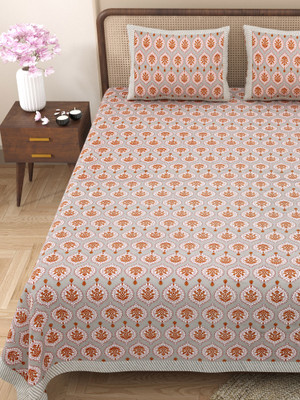 SPSON'S HANDLOOM Cotton King Flat 220 TC Printed Bedsheet(Pack of 1, grey,white)