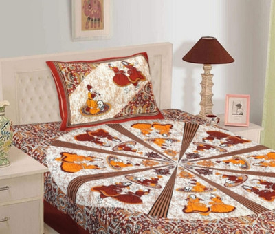 SOFTCOT Cotton Single Flat 144 TC Jaipuri Prints Bedsheet(Pack of 1, Multicolor)