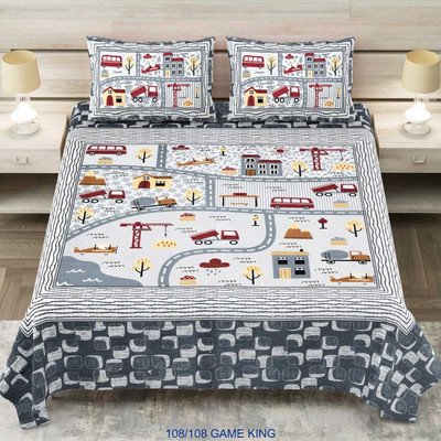 CRAFTSWELL STUDIO Cotton King Flat 210 TC Printed Bedsheet(Pack of 1, Multicolor)