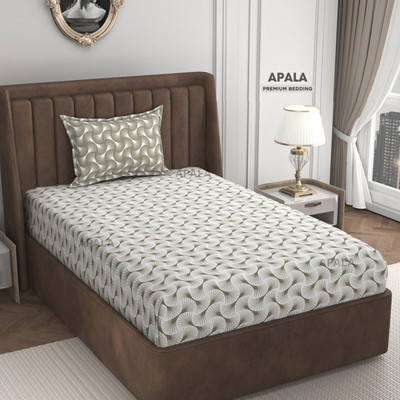 Apala 280 TC Microfiber Single Self Design Flat Bedsheet(Pack of 1, White & Beige)