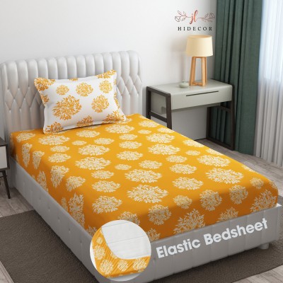 HIDECOR 280 TC Microfiber Single Polka Fitted (Elastic) Bedsheet(Pack of 1, Yellow & White)