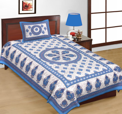 hntraders Cotton Single Flat 180 TC Paisley Bedsheet(Pack of 1, Blue)