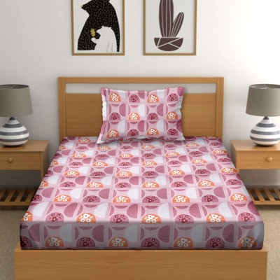 BELLA CASA 150 TC Cotton Single Abstract Flat Bedsheet(Pack of 1, Pink)