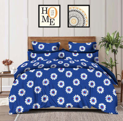 Kundan Polycotton Double Flat 150 TC 3D Printed Bedsheet(Pack of 1, Blue)