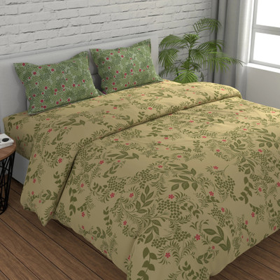 Huesland Cotton Double Flat 144 TC Floral Bedsheet(Pack of 1, Vanilla & Green)