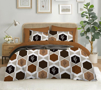 BBSPED Cotton Double Flat 240 TC Printed Bedsheet(Pack of 1, White/Brown)