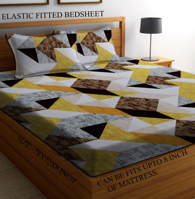 Amrange 210 TC Microfiber Double Geometric Fitted (Elastic) Bedsheet(Pack of 1, Multicolor)
