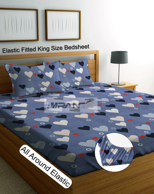 Amrange 190 TC Cotton King 3D Printed Fitted (Elastic) Bedsheet(Pack of 1, Multicolor)