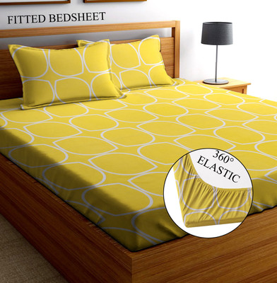 Amrange 210 TC Microfiber King Checkered Fitted (Elastic) Bedsheet(Pack of 1, Yellow)