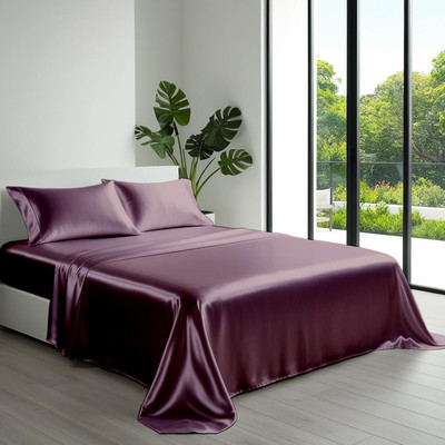 Indian Kingdom Satin King Flat 400 TC Solid Bedsheet(Pack of 1, Light Muve)