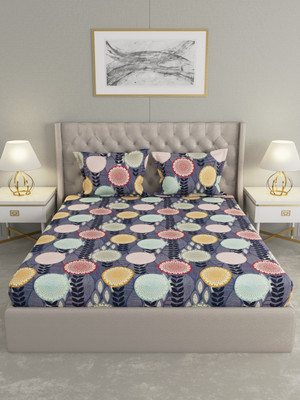 Raymond Home 100 TC Microfiber Double Geometric Flat Bedsheet(Pack of 1, Grey)