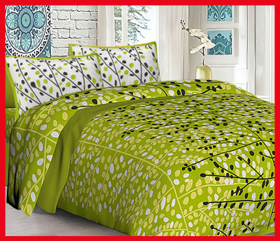 BedZone Cotton Double Flat 230 TC Jaipuri Prints Bedsheet(Pack of 1, Green)