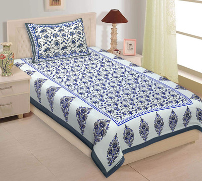 VNV Creation 180 TC Cotton Single Jaipuri Prints Flat Bedsheet(Pack of 1, Grey)
