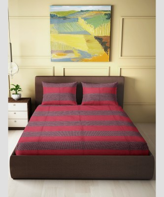 Saras Aajeevika 290 TC Cotton Single Striped Flat Bedsheet(Pack of 1, Maroon & Black)