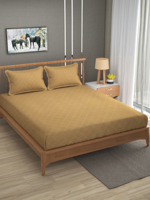 BROMWICK 180 TC Microfiber Double Checkered Flat Bedsheet(Pack of 1, Beige)