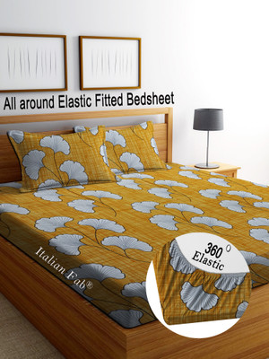 Italian Fab Cotton King Fitted (Elastic) 250 TC Floral Bedsheet(Pack of 1, YELLOW_Floral_Fitted)