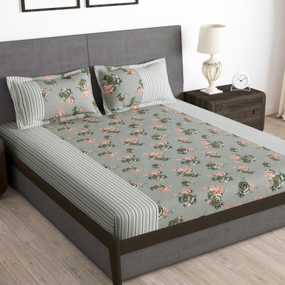 Story@home 180 TC Microfiber Double Printed Flat Bedsheet(Pack of 1, Grey)
