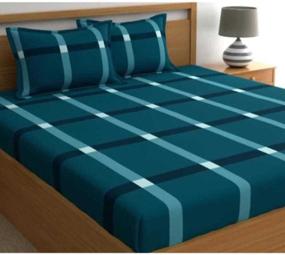 Home Garage 210 TC Cotton King 3D Printed Fitted (Elastic) Bedsheet(Pack of 1, Green)