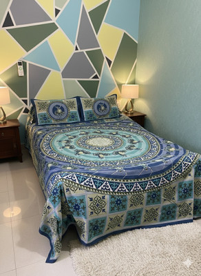 VJ GLOBAL EXIM Cotton King Flat 300 TC Jaipuri Prints Bedsheet(Pack of 1, Blue)