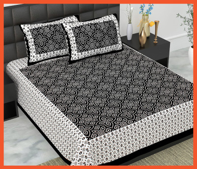 BedZone Cotton Double Flat 240 TC Jaipuri Prints Bedsheet(Pack of 1, Black)