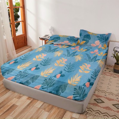 The Household 144 TC Polycotton Double Printed Flat Bedsheet(Pack of 1, Aqua Blue)