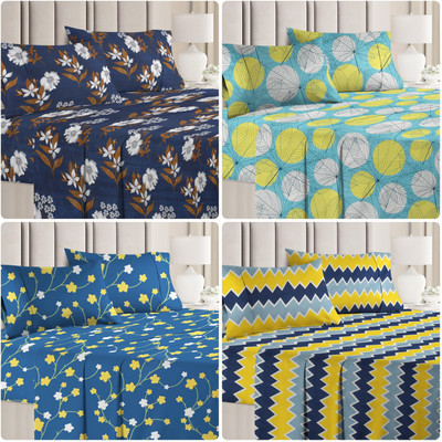 VAS COLLECTIONS Microfiber Double Flat 144 TC Floral Bedsheet(Pack of 4, Multicolor 2)