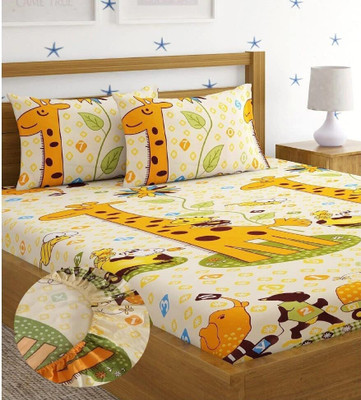 Rivik Microfiber Double Flat 220 TC Animal Bedsheet(Pack of 1, Cream Animal)