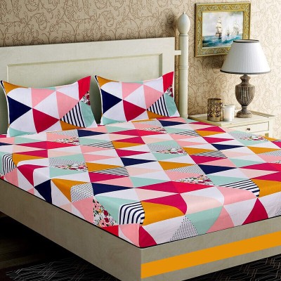 TDOT 260 TC Cotton Double Printed Flat Bedsheet(Pack of 1, Multi-triangle)