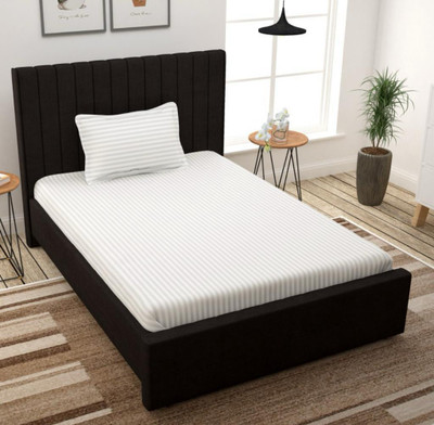 LX LOYREX 220 TC Cotton, Microfiber Single Striped Fitted (Elastic) Bedsheet(Pack of 1, White, striped)