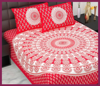 JAIPUR PRINTS Cotton Double Flat 210 TC Jaipuri Prints Bedsheet(Pack of 1, Red)