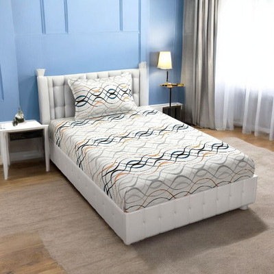 HOMYBEES Cotton Single Flat 220 TC Abstract Bedsheet(Pack of 1, White)