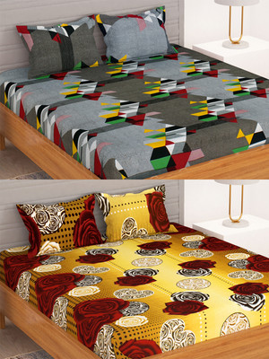 Bedspun Microfiber Double Flat 150 TC Printed Bedsheet(Pack of 2, Grey, Red)