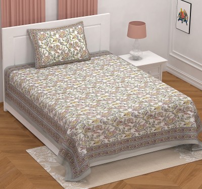 EasyGoods 240 TC Cotton Single Jaipuri Prints Flat Bedsheet(Pack of 1, Grey)