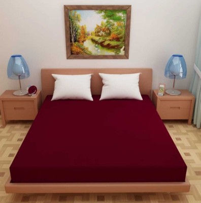 NAVHAI 220 TC Cotton Double Solid Fitted (Elastic) Bedsheet(Pack of 1, Maroon)