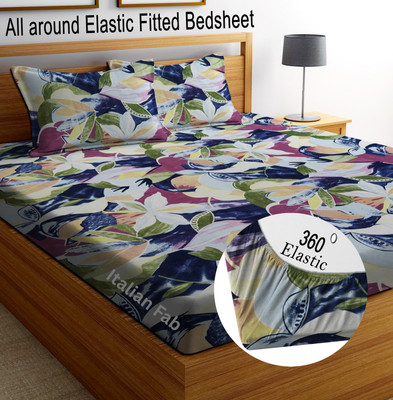 Italian Fab Cotton King Fitted (Elastic) 180 TC Printed Bedsheet(Pack of 1, MULTICOLOR FLORAL HEVVY)