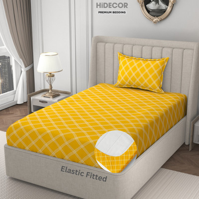 HIDECOR 280 TC Microfiber Single Geometric Fitted (Elastic) Bedsheet(Pack of 1, Yellow)