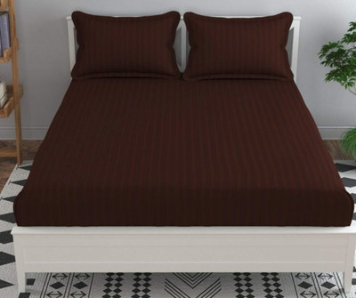 Dokarn Cotton King Flat 240 TC Striped Bedsheet(Pack of 1, Brown)