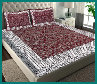 JAIPUR PRINTS Cotton Double Flat 240 TC Jaipuri Prints Bedsheet(Pack of 1, Maroon)
