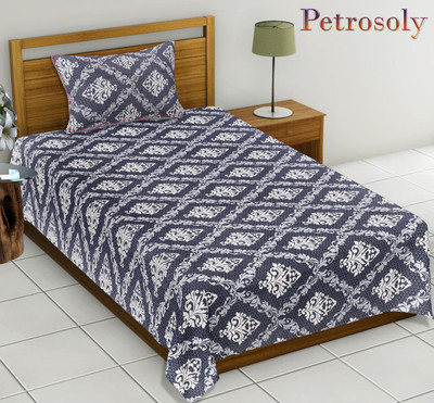 PETROSOLY Cotton Blend Single Flat 210 TC Floral Bedsheet(Pack of 1, Grey)