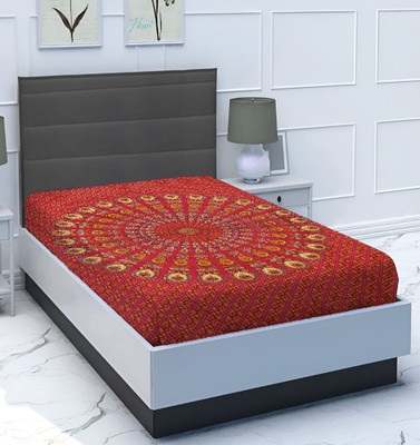 SPANGLE 144 TC Polycotton Single Printed Flat Bedsheet(Pack of 1, Maroon)