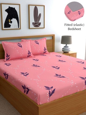 YaAkholic 210 TC Microfiber Queen Printed Flat Bedsheet(Pack of 1, Pink, 1 Fitted Elastic Double Bed sheet, 2 Pillow Covers)