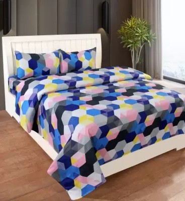 Shruvis Ekart 155 TC Cotton Double Printed Flat Bedsheet(Pack of 1, MULTYCOLOR-15)