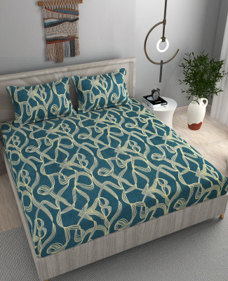 STAR TEX 180 TC Microfiber Double Abstract Flat Bedsheet(Pack of 1, Green)