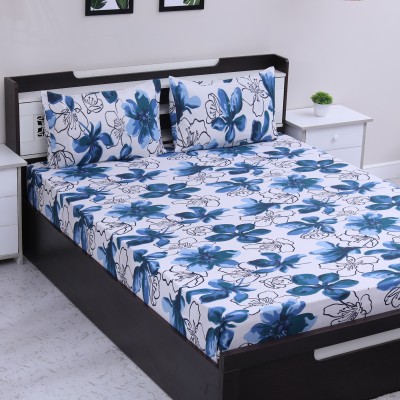 Flipkart SmartBuy 104 TC Cotton Double Printed Flat Bedsheet(Pack of 1, Blue)