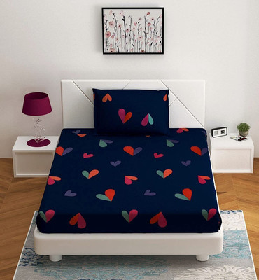 SGJ 140 TC Microfiber Single Printed Fitted (Elastic) Bedsheet(Pack of 1, Blue)