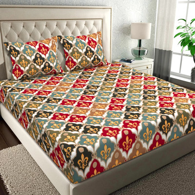 VAS COLLECTIONS 144 TC Microfiber Double Abstract Flat Bedsheet(Pack of 1, Multicolor-1)