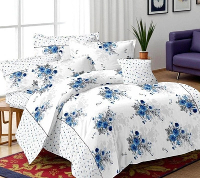 HALEN Cotton Double Flat 210 TC Printed Bedsheet(Pack of 1, White)